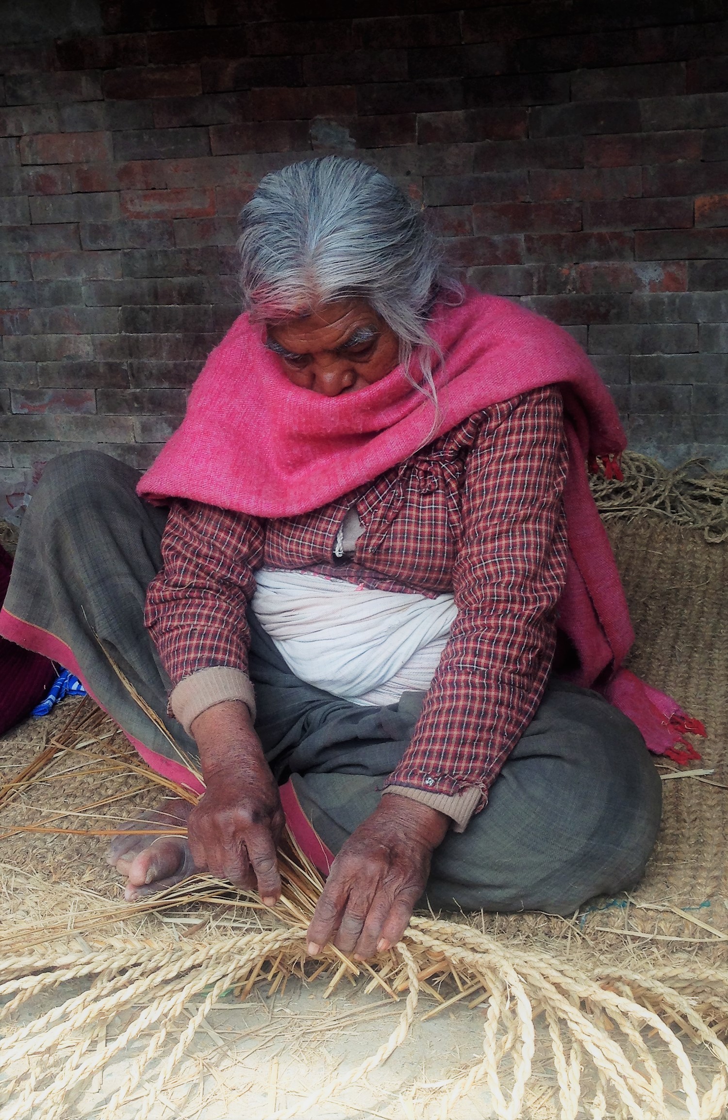 woman crafting basket
